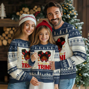 Little Miss Trinidad And Tobago Ugly Christmas Sweater Afro Black Messy Bun Girl Trini Flag Bow TS10 Beige Navy Print Your Wear