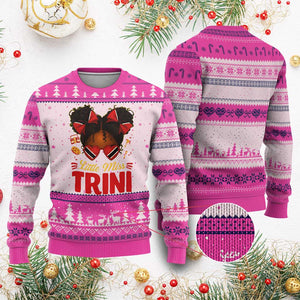 Little Miss Trinidad And Tobago Ugly Christmas Sweater Afro Black Messy Bun Girl Trini Flag Bow TS10 Hot Pink Print Your Wear