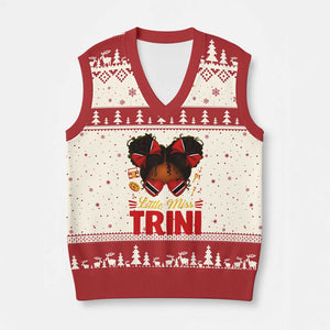 Little Miss Trinidad And Tobago V-Neck Knit Sweater Vest Afro Black Messy Bun Girl Trini Flag Bow TS10 Beige Red Print Your Wear