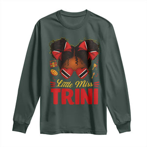 Little Miss Trinidad And Tobago Long Sleeve Shirt Afro Black Messy Bun Girl Trini Flag Bow TS10 Dark Forest Green Print Your Wear