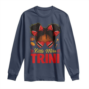 Little Miss Trinidad And Tobago Long Sleeve Shirt Afro Black Messy Bun Girl Trini Flag Bow TS10 Navy Print Your Wear