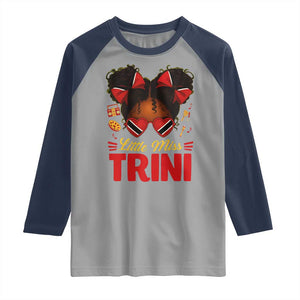 Little Miss Trinidad And Tobago Raglan Shirt Afro Black Messy Bun Girl Trini Flag Bow TS10 Sport Gray Navy Print Your Wear