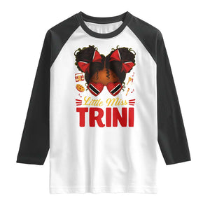 Little Miss Trinidad And Tobago Raglan Shirt Afro Black Messy Bun Girl Trini Flag Bow TS10 White Black Print Your Wear