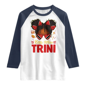 Little Miss Trinidad And Tobago Raglan Shirt Afro Black Messy Bun Girl Trini Flag Bow TS10 White Navy Print Your Wear