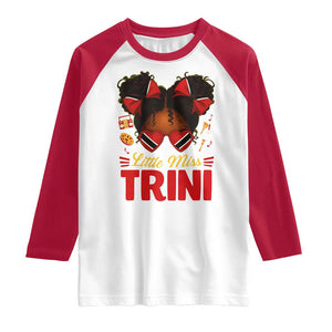 Little Miss Trinidad And Tobago Raglan Shirt Afro Black Messy Bun Girl Trini Flag Bow TS10 White Red Print Your Wear