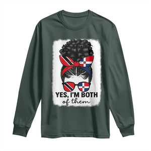Trini Dominican Girl Long Sleeve Shirt Yes Im Both Trinidad And Tobago Dominican Pride TS10 Dark Forest Green Print Your Wear