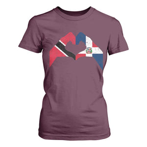 Trinidad and Tobago Dominican T Shirt For Women Two Flags One Heart TS10 Maroon Print Your Wear