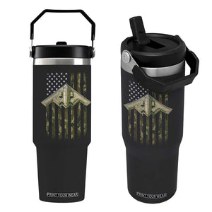 Retro Camo B2 Spirit Flip Straw Tumbler B-2 Bomber Stealth Aircraft Camouflage US Flag Patriotic TS10 One Size: 30 oz Black Print Your Wear