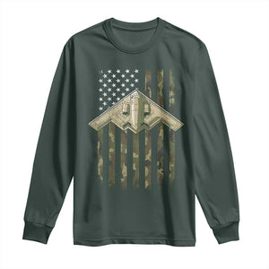 Retro Camo B2 Spirit Long Sleeve Shirt B-2 Bomber Stealth Aircraft Camouflage US Flag Patriotic TS10 Dark Forest Green Print Your Wear