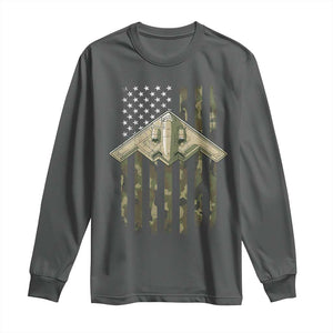 Retro Camo B2 Spirit Long Sleeve Shirt B-2 Bomber Stealth Aircraft Camouflage US Flag Patriotic TS10 Dark Heather Print Your Wear