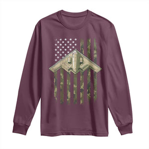 Retro Camo B2 Spirit Long Sleeve Shirt B-2 Bomber Stealth Aircraft Camouflage US Flag Patriotic TS10 Maroon Print Your Wear