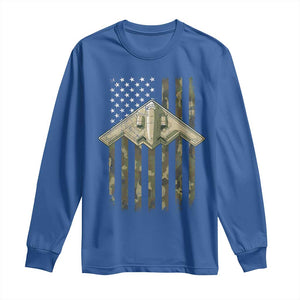 Retro Camo B2 Spirit Long Sleeve Shirt B-2 Bomber Stealth Aircraft Camouflage US Flag Patriotic TS10 Royal Blue Print Your Wear