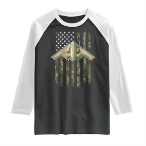 Retro Camo B2 Spirit Raglan Shirt B-2 Bomber Stealth Aircraft Camouflage US Flag Patriotic TS10 Black White Print Your Wear