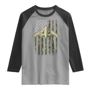 Retro Camo B2 Spirit Raglan Shirt B-2 Bomber Stealth Aircraft Camouflage US Flag Patriotic TS10 Sport Gray Black Print Your Wear