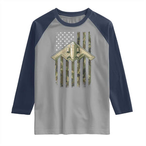 Retro Camo B2 Spirit Raglan Shirt B-2 Bomber Stealth Aircraft Camouflage US Flag Patriotic TS10 Sport Gray Navy Print Your Wear