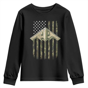 Retro Camo B2 Spirit Youth Sweatshirt B-2 Bomber Stealth Aircraft Camouflage US Flag Patriotic TS10 Black Print Your Wear