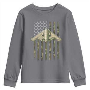 Retro Camo B2 Spirit Youth Sweatshirt B-2 Bomber Stealth Aircraft Camouflage US Flag Patriotic TS10 Charcoal Print Your Wear