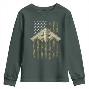 Retro Camo B2 Spirit Youth Sweatshirt B-2 Bomber Stealth Aircraft Camouflage US Flag Patriotic TS10 Dark Forest Green Print Your Wear