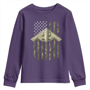 Retro Camo B2 Spirit Youth Sweatshirt B-2 Bomber Stealth Aircraft Camouflage US Flag Patriotic TS10 Purple Print Your Wear