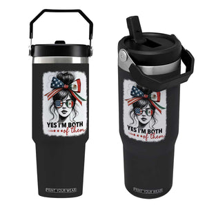 American Mexican Roots Flip Straw Tumbler Messy Bun Mexico America Half American Flag TS10 One Size: 30 oz Black Print Your Wear