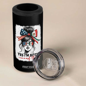 American Mexican Roots 4 in 1 Can Cooler Tumbler Messy Bun Mexico America Half American Flag TS10 Print Your Wear