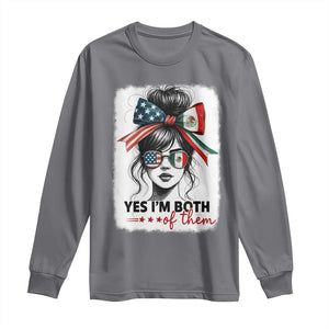 American Mexican Roots Long Sleeve Shirt Messy Bun Mexico America Half American Flag TS10 Charcoal Print Your Wear