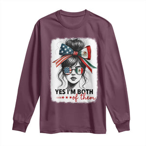 American Mexican Roots Long Sleeve Shirt Messy Bun Mexico America Half American Flag TS10 Maroon Print Your Wear