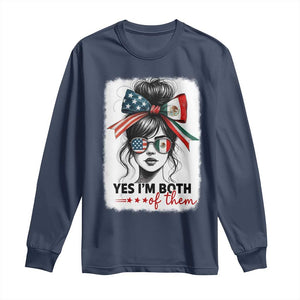 American Mexican Roots Long Sleeve Shirt Messy Bun Mexico America Half American Flag TS10 Navy Print Your Wear