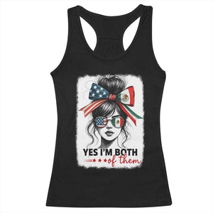 American Mexican Roots Racerback Tank Top Messy Bun Mexico America Half American Flag TS10 Black Print Your Wear