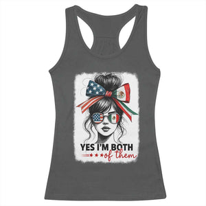 American Mexican Roots Racerback Tank Top Messy Bun Mexico America Half American Flag TS10 Dark Heather Print Your Wear