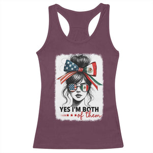American Mexican Roots Racerback Tank Top Messy Bun Mexico America Half American Flag TS10 Maroon Print Your Wear