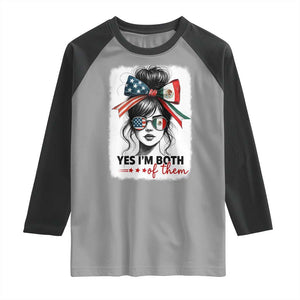 American Mexican Roots Raglan Shirt Messy Bun Mexico America Half American Flag TS10 Sport Gray Black Print Your Wear