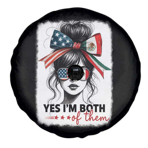 American Mexican Roots Spare Tire Cover Messy Bun Mexico America Half American Flag TS10 Print Your Wear