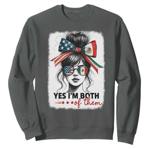 American Mexican Roots Sweatshirt Messy Bun Mexico America Half American Flag TS10 Dark Heather Print Your Wear
