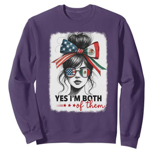 American Mexican Roots Sweatshirt Messy Bun Mexico America Half American Flag TS10 Purple Print Your Wear