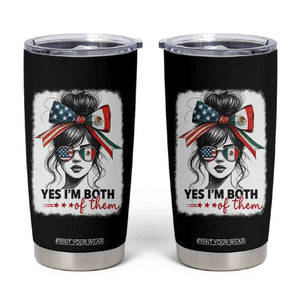 American Mexican Roots Tumbler Cup Messy Bun Mexico America Half American Flag TS10 Black Print Your Wear