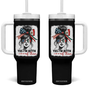 American Mexican Roots Tumbler With Handle Messy Bun Mexico America Half American Flag TS10 One Size: 40 oz Black Print Your Wear