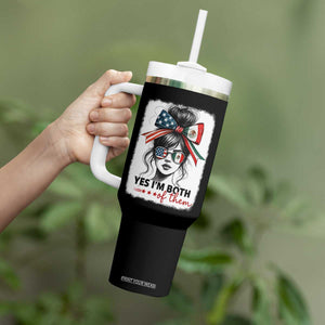 American Mexican Roots Tumbler With Handle Messy Bun Mexico America Half American Flag TS10 Print Your Wear