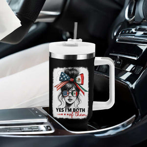 American Mexican Roots Tumbler With Handle Messy Bun Mexico America Half American Flag TS10 Print Your Wear