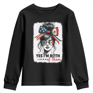 American Mexican Roots Youth Sweatshirt Messy Bun Mexico America Half American Flag TS10 Black Print Your Wear