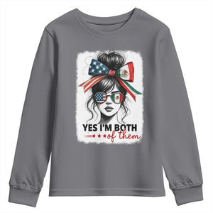 American Mexican Roots Youth Sweatshirt Messy Bun Mexico America Half American Flag TS10 Charcoal Print Your Wear