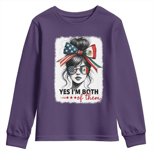 American Mexican Roots Youth Sweatshirt Messy Bun Mexico America Half American Flag TS10 Purple Print Your Wear