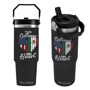 Mexican Roots Flip Straw Tumbler Mexican American Flag Two Cultures One Heart TS10 One Size: 30 oz Black Print Your Wear