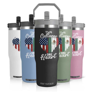 Mexican Roots Flip Straw Tumbler Mexican American Flag Two Cultures One Heart TS10 Print Your Wear