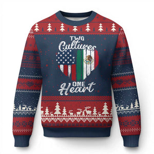 Mexican Roots Ugly Christmas Sweater Mexican American Flag Two Cultures One Heart TS10 Navy Red Print Your Wear