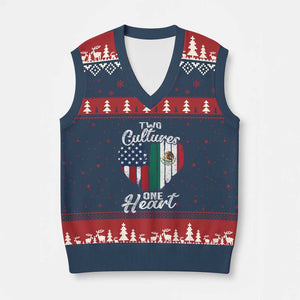 Mexican Roots V-Neck Knit Sweater Vest Mexican American Flag Two Cultures One Heart TS10 Navy Red Print Your Wear