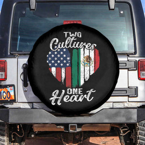 Mexican Roots Spare Tire Cover Mexican American Flag Two Cultures One Heart TS10 No hole Black Print Your Wear
