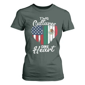 Mexican Roots T Shirt For Women Mexican American Flag Two Cultures One Heart TS10 Dark Forest Green Print Your Wear