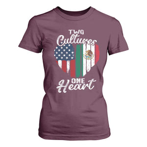 Mexican Roots T Shirt For Women Mexican American Flag Two Cultures One Heart TS10 Maroon Print Your Wear