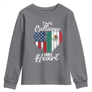 Mexican Roots Youth Sweatshirt Mexican American Flag Two Cultures One Heart TS10 Charcoal Print Your Wear